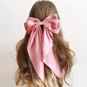 Pink Silk Satin Bowknot Ribbon With Clip Large Double Layered